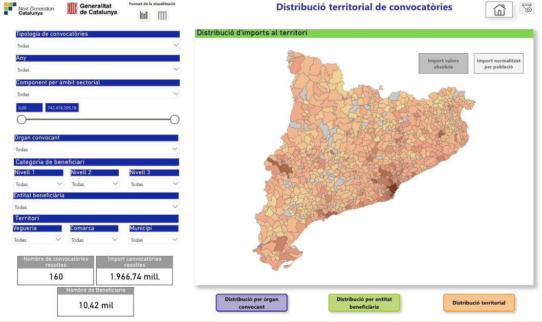 Imatge del mapa interactiu del destí dels fons NextGenerationEU a Catalunya / Departament d'Economia i Hisenda