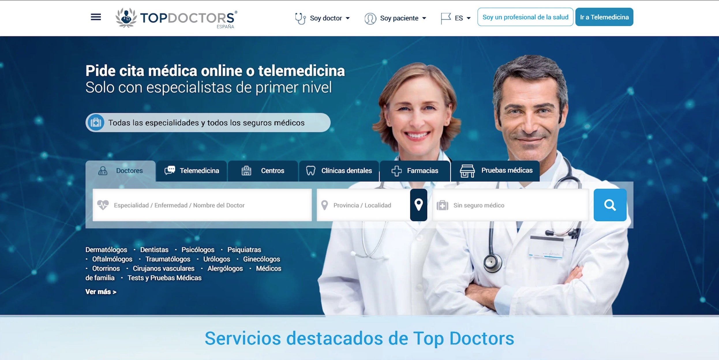 Imatge del lloc web de Top Doctors / Top Doctors