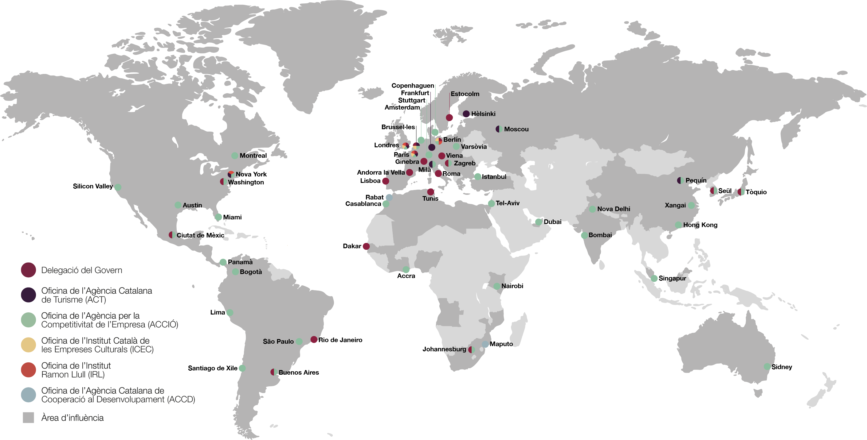 Mapa de totes les oficines del Govern a l'exterior / Generalitat de Catalunya 