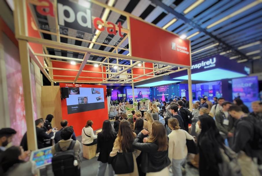 Imatge de la intervenció de Xavier Urios a l'stand del MWC de l'APDCAT / Cedida