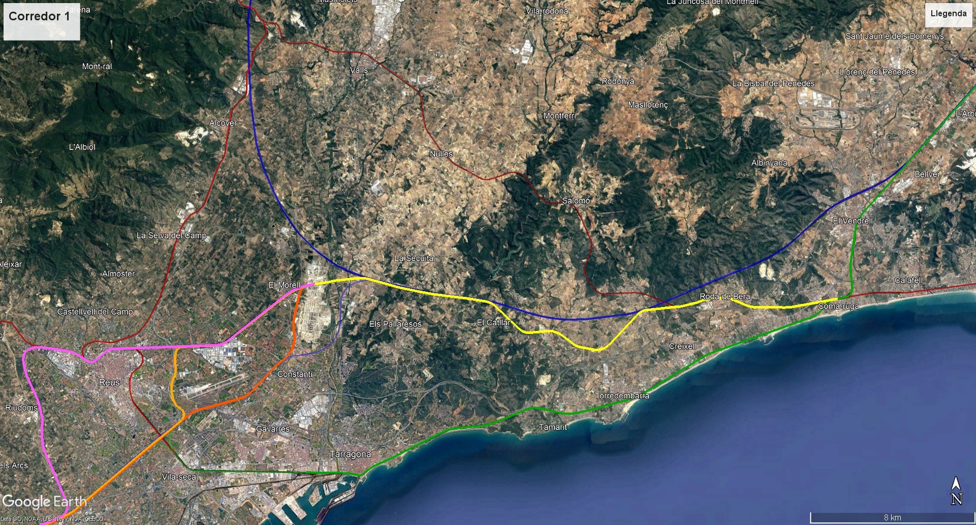 Imatge de la primera proposta del corredor mediterrani feta pel Ministeri al seu pas per Tarragona / Mercaderies per l'Interior