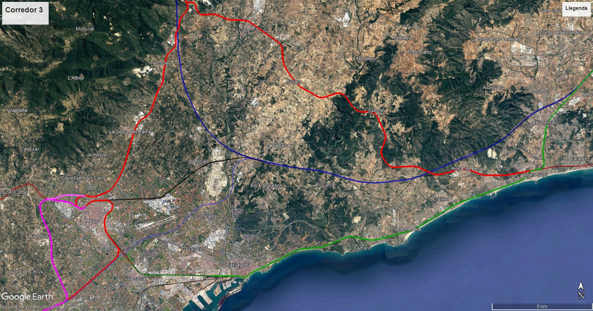 Imatge de la tercera proposta del corredor mediterrani feta pel Ministeri al seu pas per Tarragona / Mercaderies per l'Interior