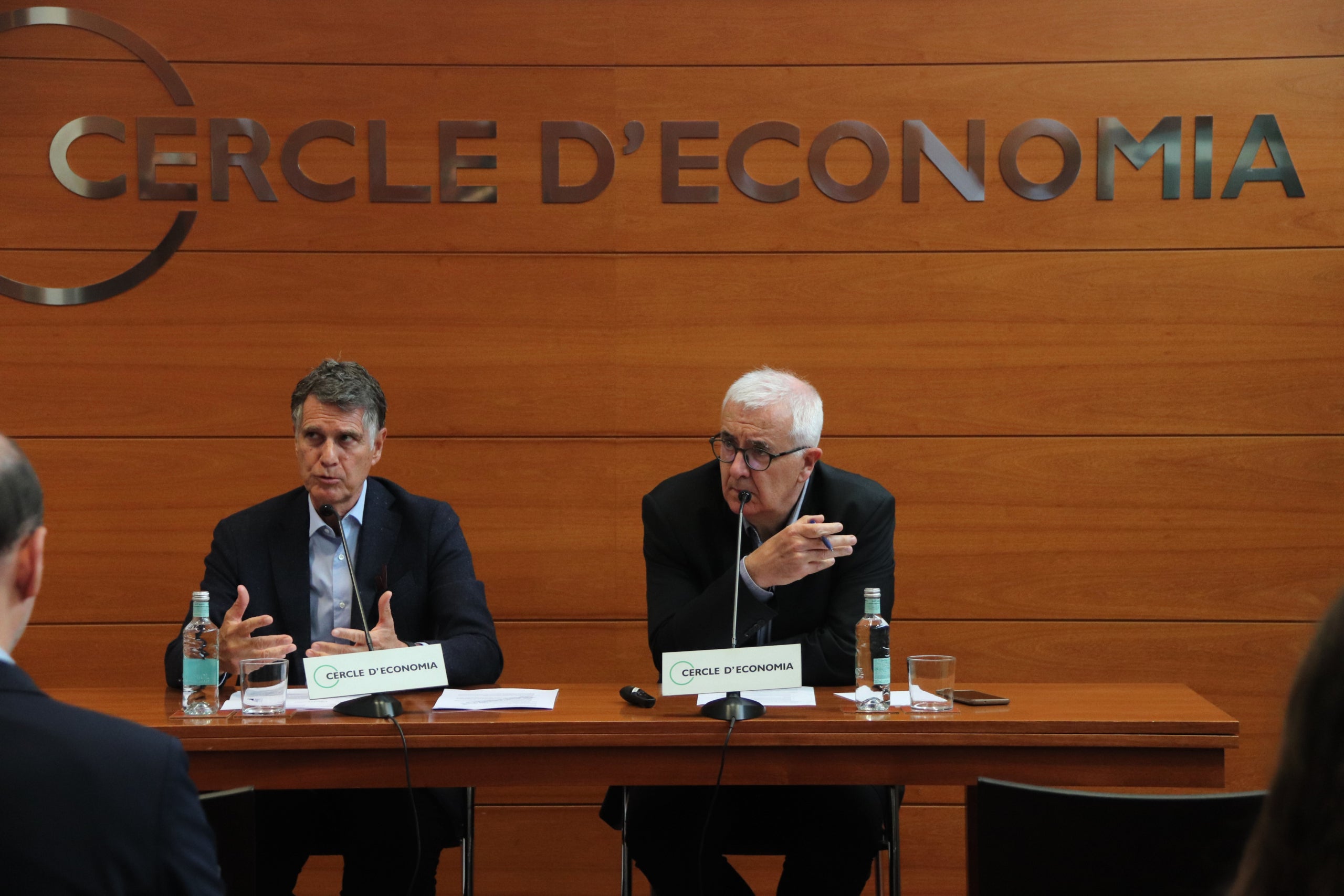 El president del Cercle d'Economia, Jaume Guardiola, i el director general de l'entitat, Miquel Nadal / ACN