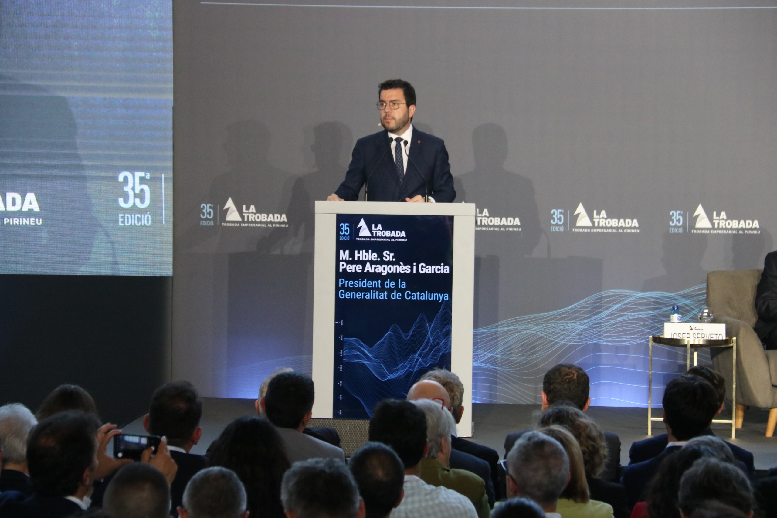 El president de la Generalitat en funcions, Pere Aragonès, durant la seva intervenció a la Trobada Empresarial al Pirineu / ACN