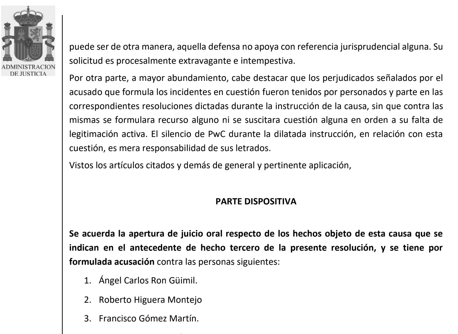 La part dispositiva de la resolució per portar a judici els exdirectius del Banc Popular/QS