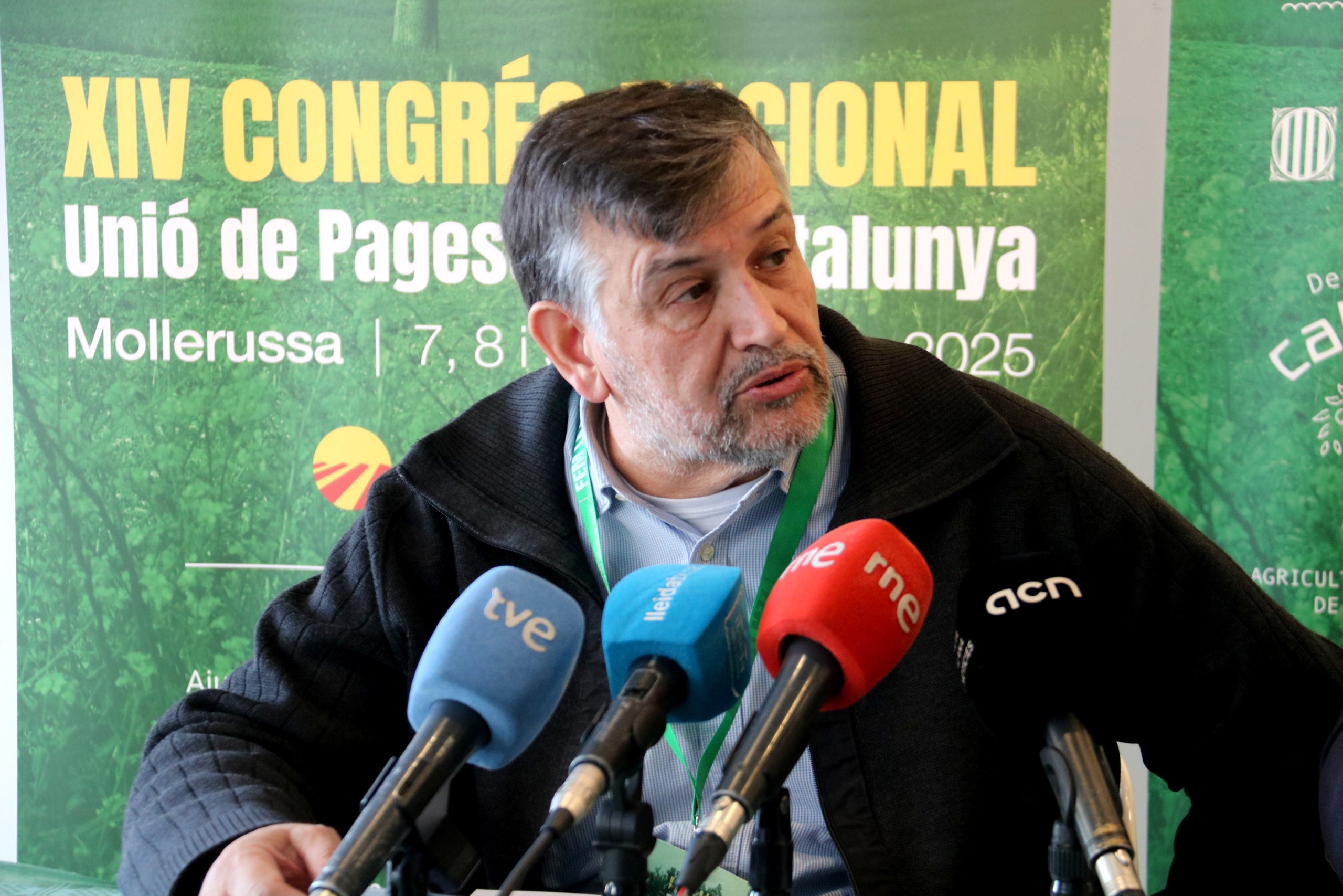El coordinador nacional d'Unió de Pagesos, Joan Caball, durant una roda de premsa en el marc del XIV Congrés Nacional del sindicat | Alba Mor (ACN)