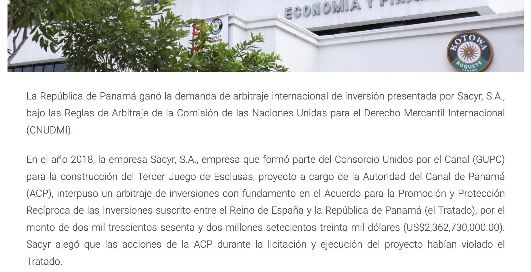 Comunicado del gobierno de Panamá