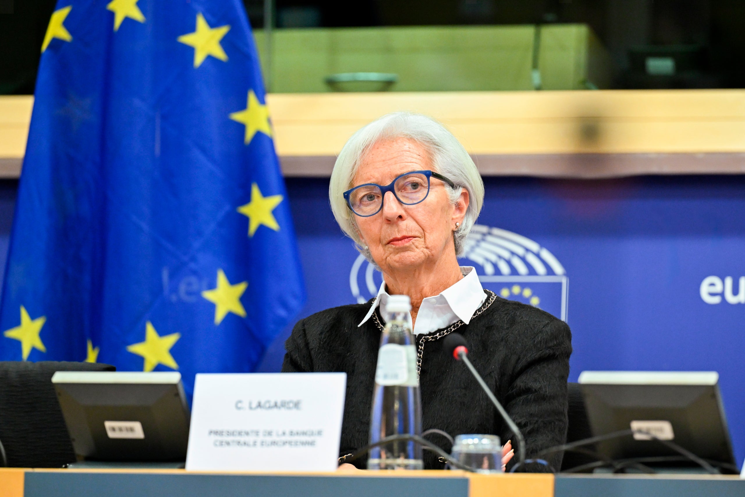 La presidenta del BCE, Christine Lagarde, durante una intervención ante el comité de Asuntos Económicos y Monetarios del Parlamento Europeo | Albert Cadanet (ACN)