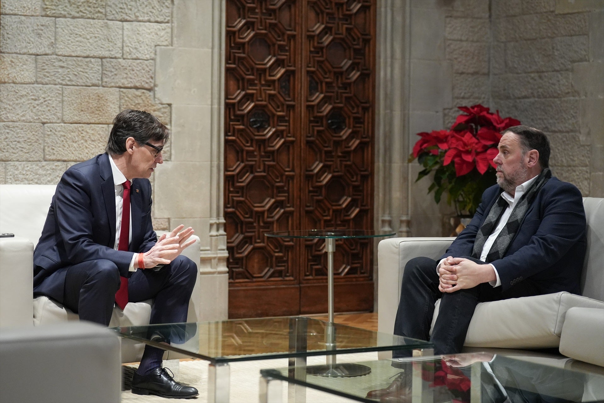 El president de la Generalitat, Salvador Illa, amb el president d'Esquerra Republicana de Catalunya, Oriol Junqueras / EP