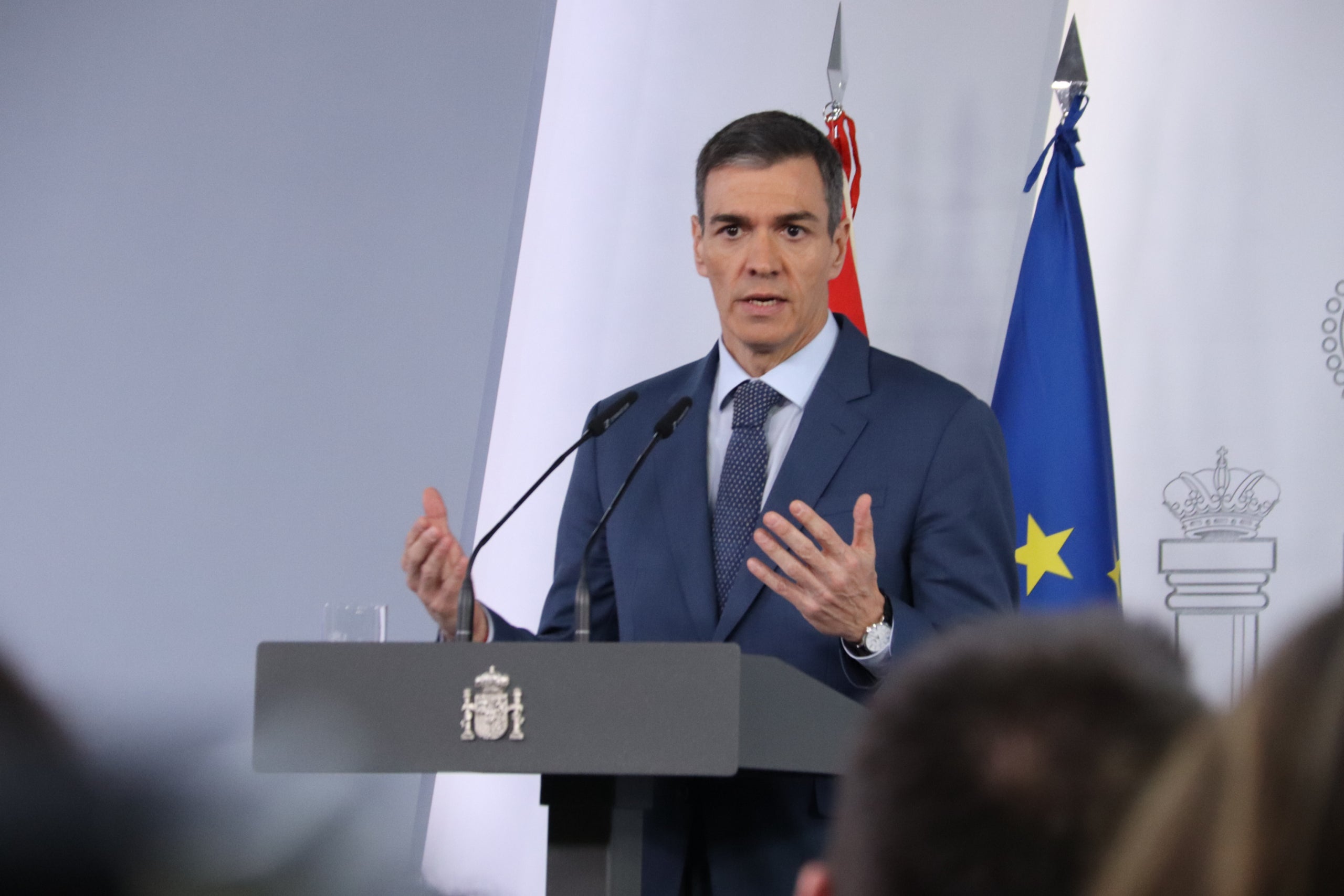 Pedro Sánchez, durant la presentació de les mesures anticrisi per la guerra a l'Orient Mitjà / ACN