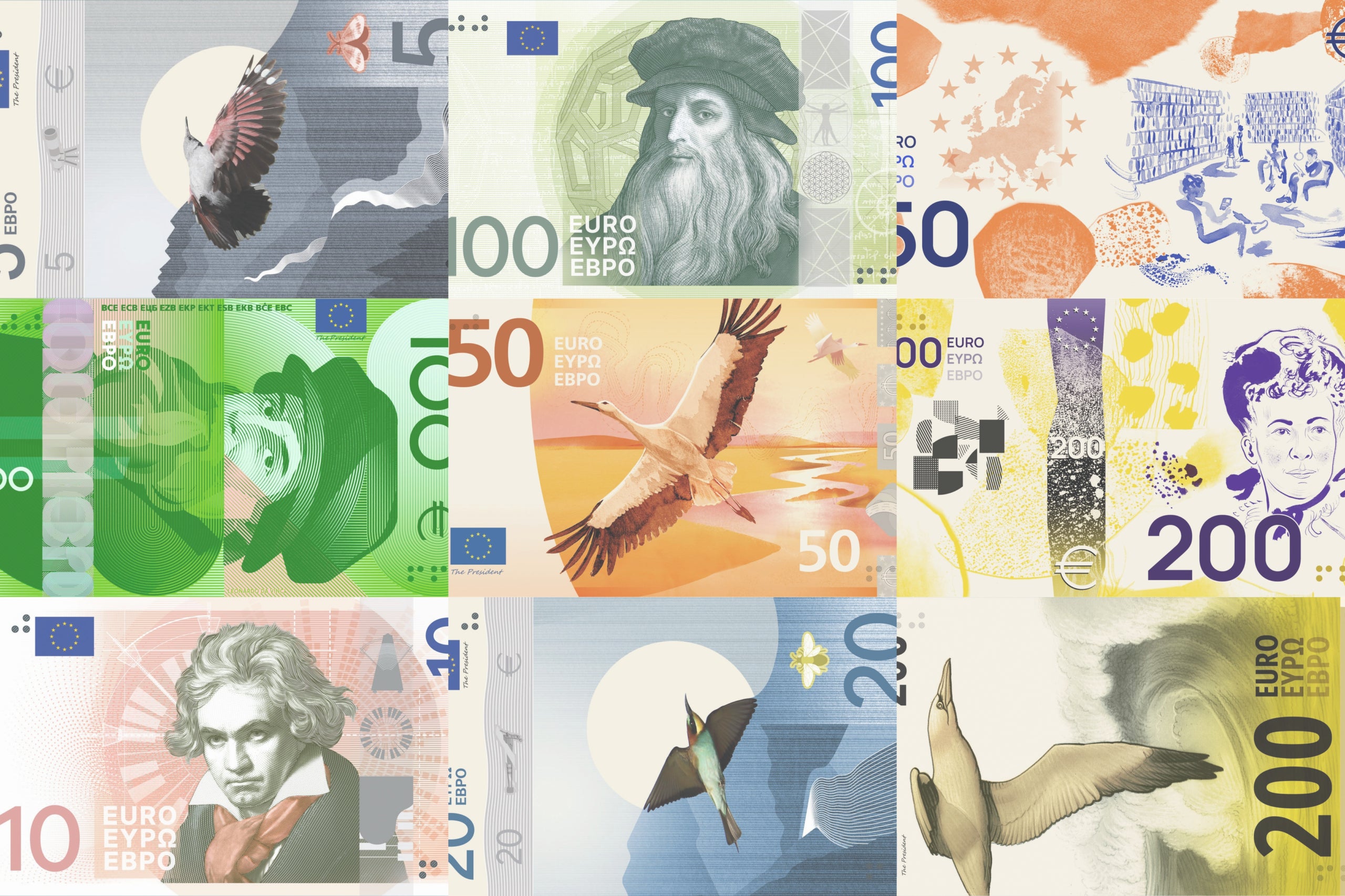 Diversos bitllets d'euro amb els nous dissenys sobre la taula Autor: Banc Central Europeu