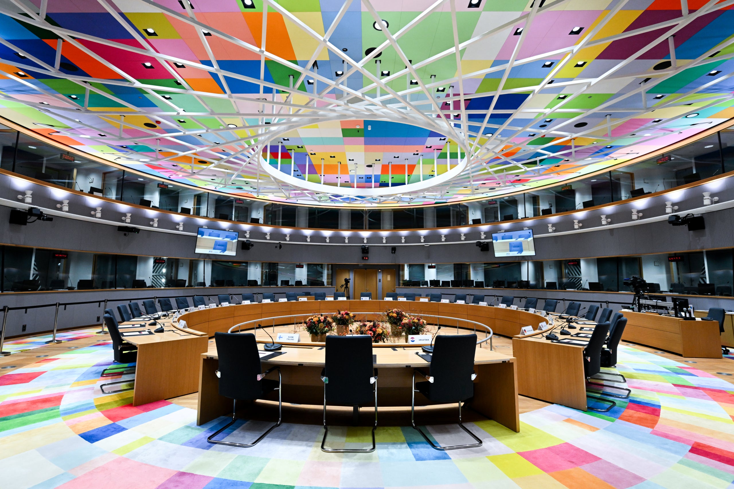 Sala on reuneixen els líders de la Unió Europea durant la cimera del Consell Europeu, a Brussel·les. Autor: Consell de la UE