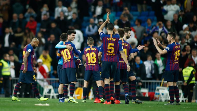 Els jugadors del Barça celebren la classificació per a la final de la Copa del Rei 2019.