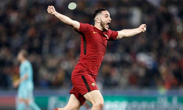 Konstantinos Manolas celebra el gol que va eliminar el Barça de la Champions League 2017/18.