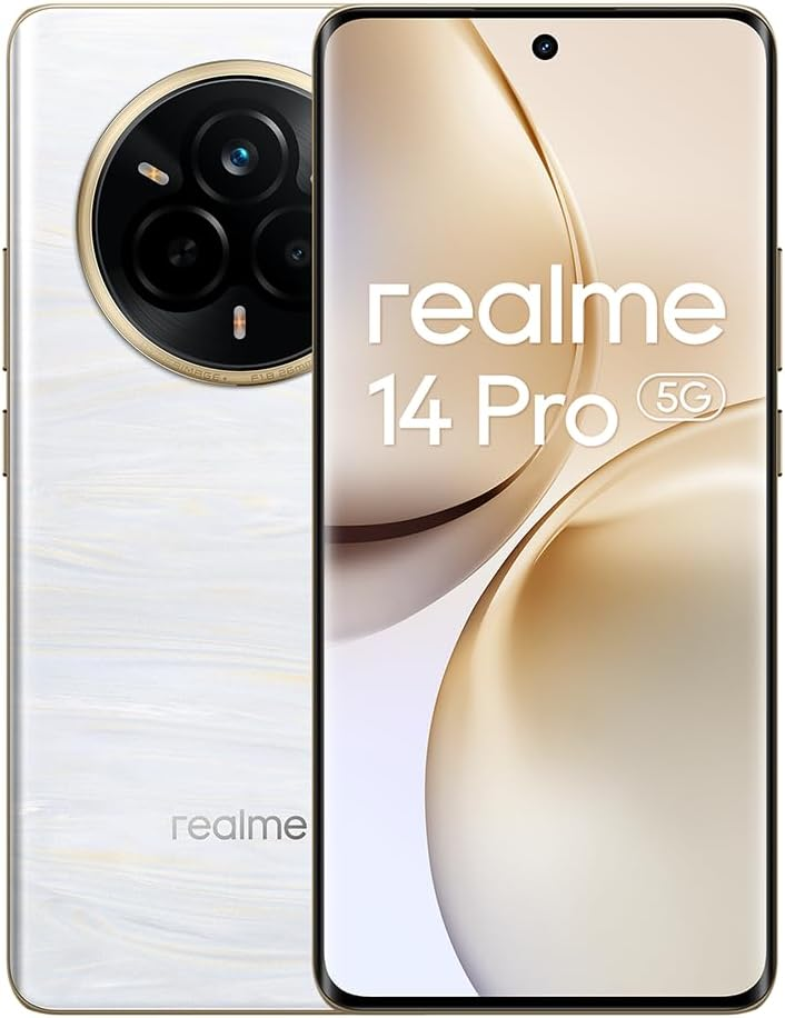 realme 14 Pro 5G Smartphone,Dimensity 7300 5G,Cámara 50 MP IMX882 OIS,120Hz 6.77" FHD+ Pantalla,8GB+256GB Telefono Movil,Batería 5260mAh,Dual SIM Android 15,NFC IP69, Sin Cargador,Blanco
