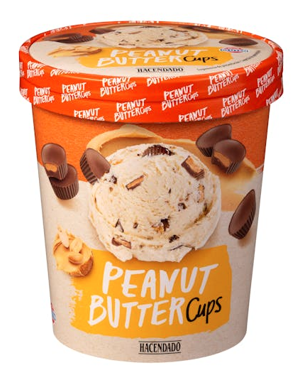 Helado Peanut Butter Cups Hacendado de crema de cacahuete con tartaletas cubiertas de chocolate rellenas de manteca de cacahuete